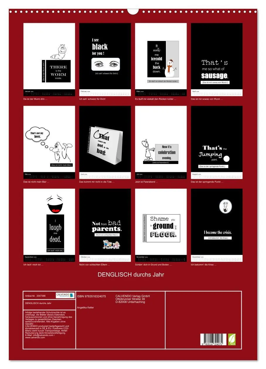 Bild: 9783516324075 | DENGLISCH durchs Jahr (Wandkalender 2026 DIN A2 hoch), CALVENDO...