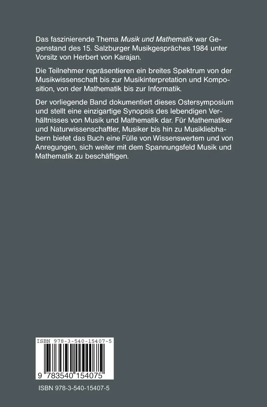 Rückseite: 9783540154075 | Musik und Mathematik | Rudolf Wille (u. a.) | Taschenbuch | x | 1985