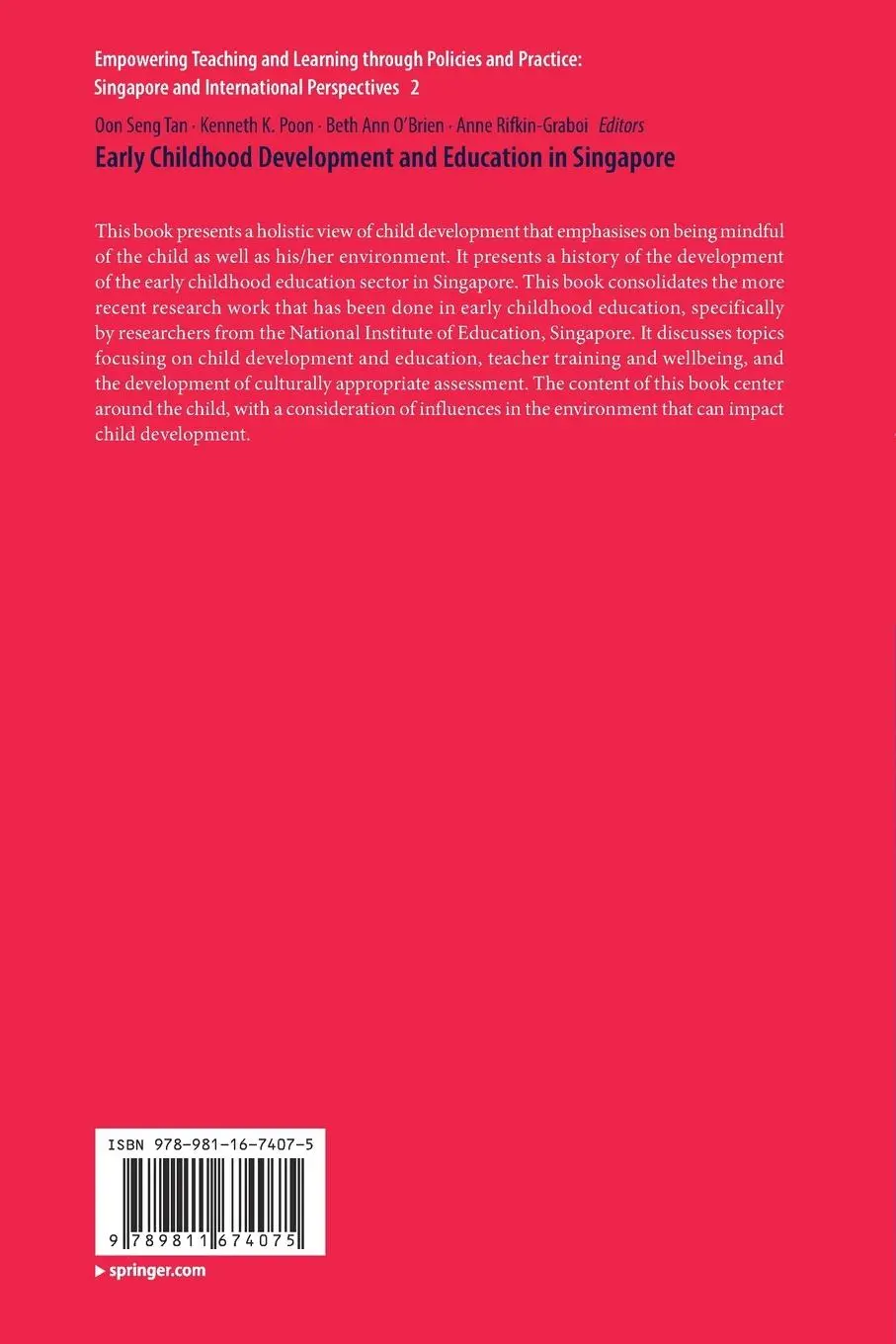 Rückseite: 9789811674075 | Early Childhood Development and Education in Singapore | Tan (u. a.)