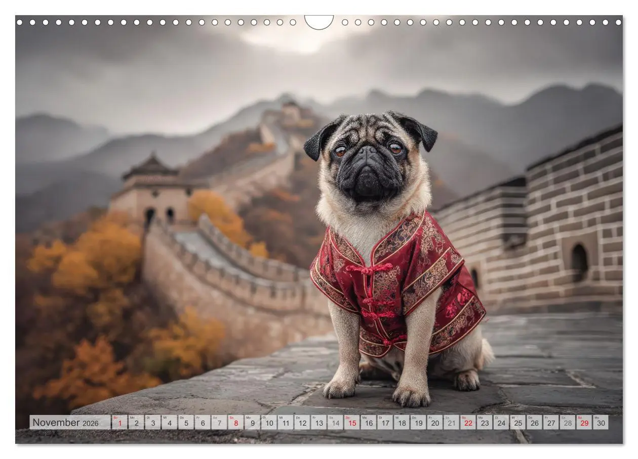 Bild: 9783516164275 | Eine Mopsige Weltreise (Wandkalender 2026 DIN A3 quer), CALVENDO...