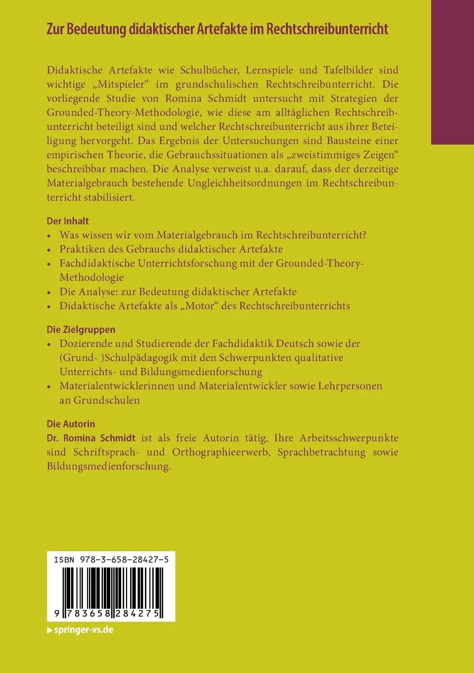 Rückseite: 9783658284275 | Zur Bedeutung didaktischer Artefakte im Rechtschreibunterricht | Buch
