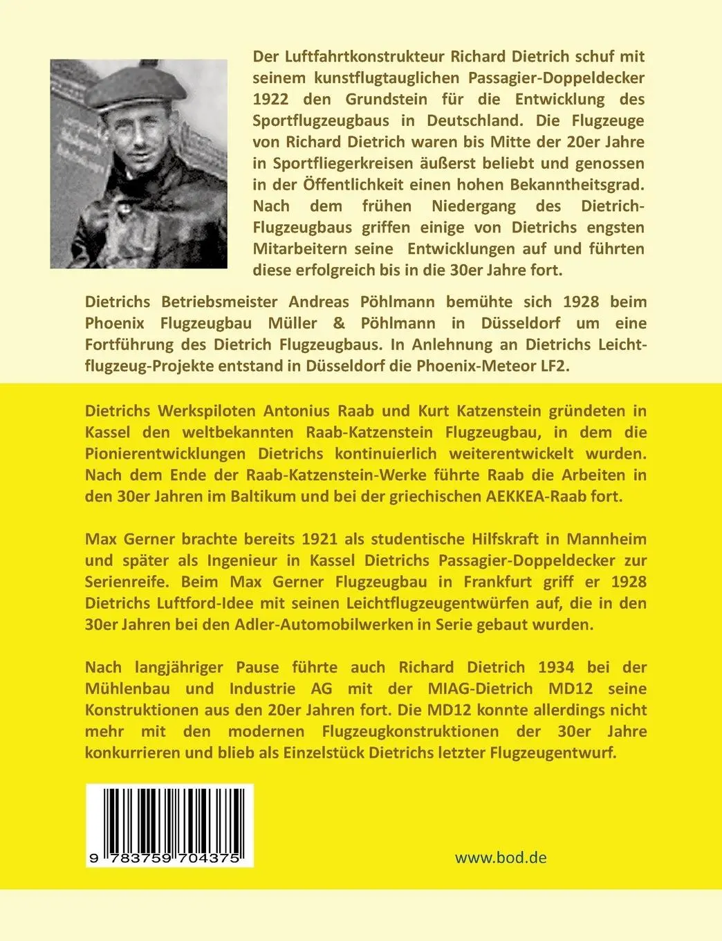 Rückseite: 9783759704375 | Dietrich-, Raab-Katzenstein- und Gerner-Flugzeuge | Paul Zöller | Buch