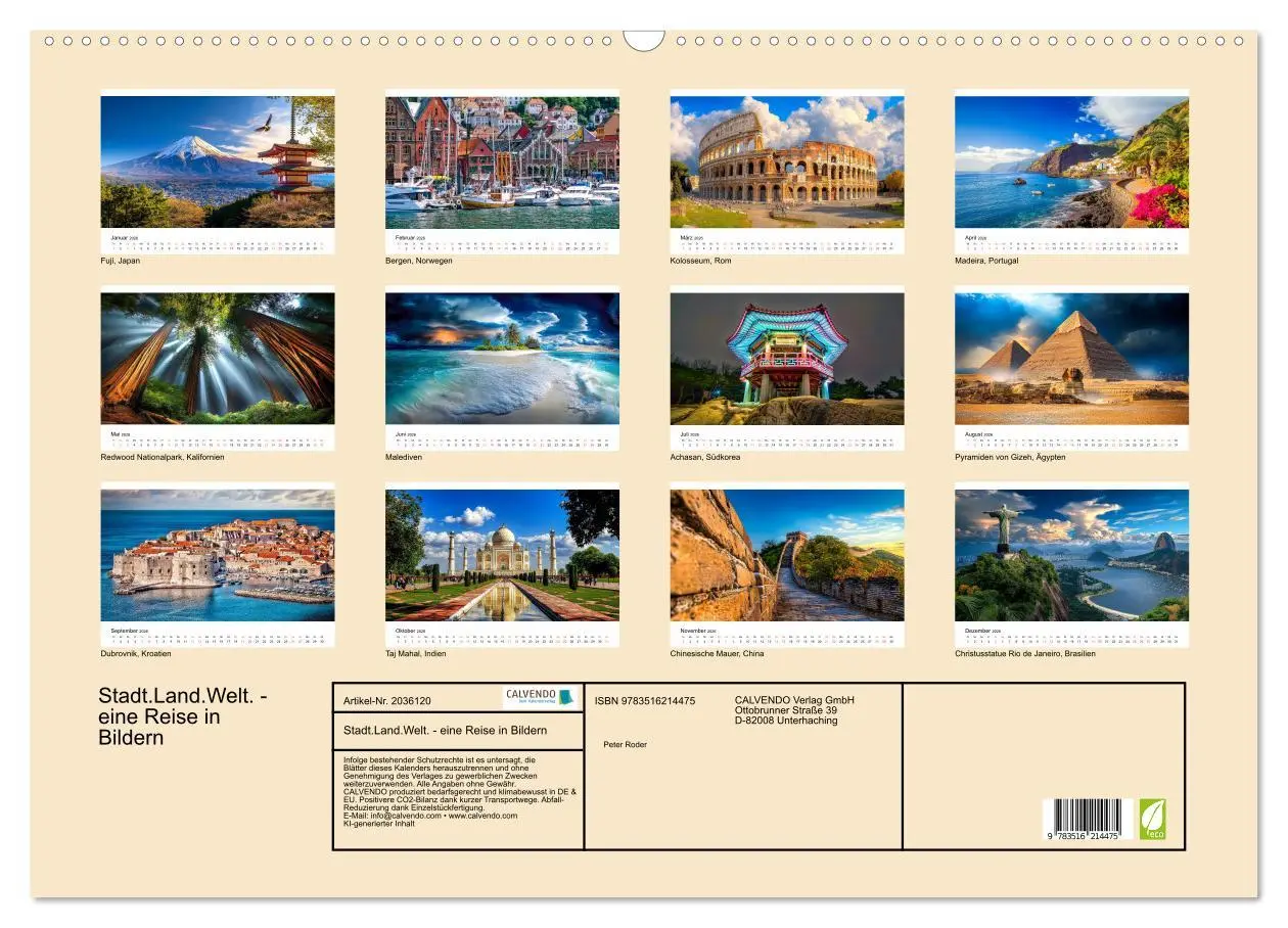 Bild: 9783516214475 | Stadt.Land.Welt. - eine Reise in Bildern (Wandkalender 2026 DIN A2...