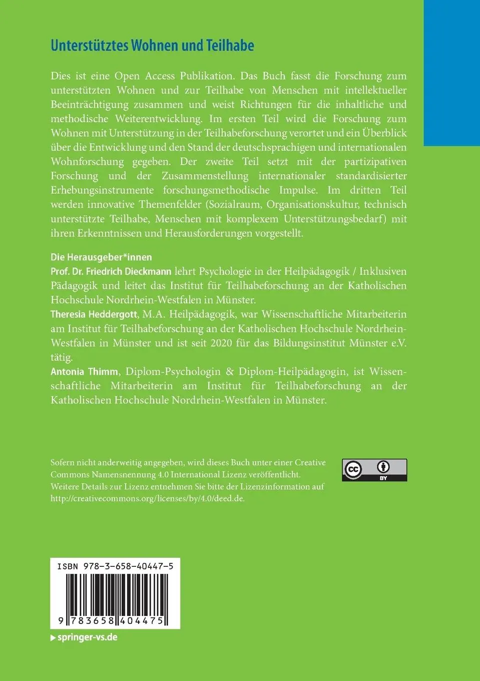Rückseite: 9783658404475 | Unterstütztes Wohnen und Teilhabe | Friedrich Dieckmann (u. a.) | Buch