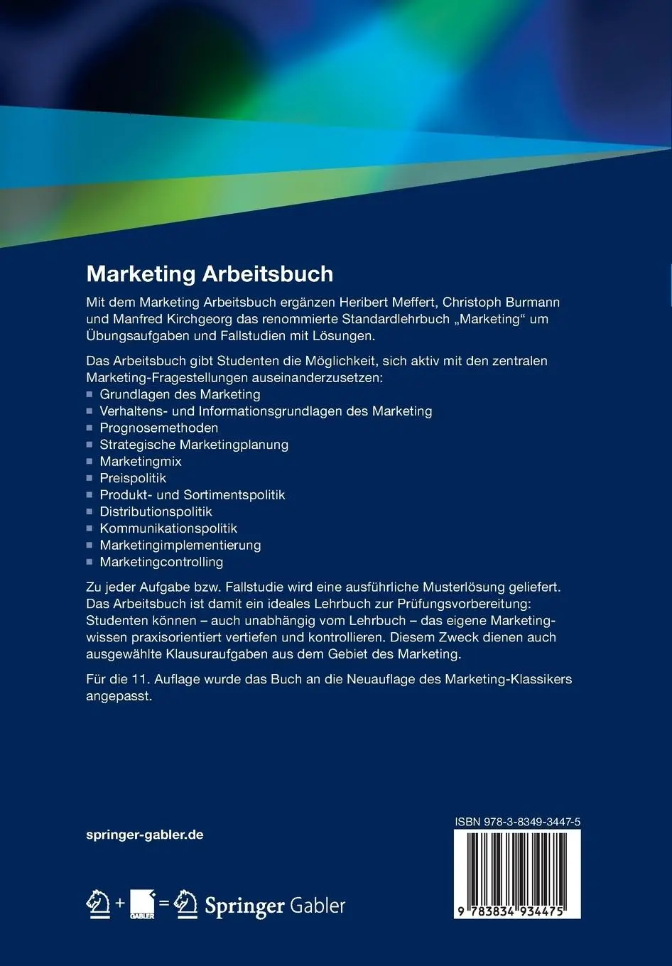 Rückseite: 9783834934475 | Marketing Arbeitsbuch | Aufgaben - Fallstudien - Lösungen | Buch