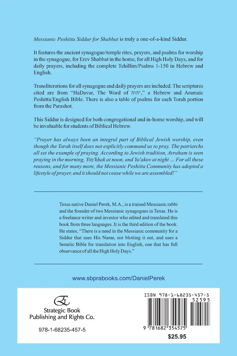 Rückseite: 9781682354575 | Messianic Peshitta Siddur for Shabbat | Daniel Perek M. A. | Buch