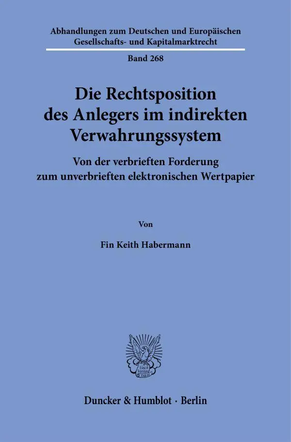 Cover: 9783428194575 | Die Rechtsposition des Anlegers im indirekten Verwahrungssystem Bd....