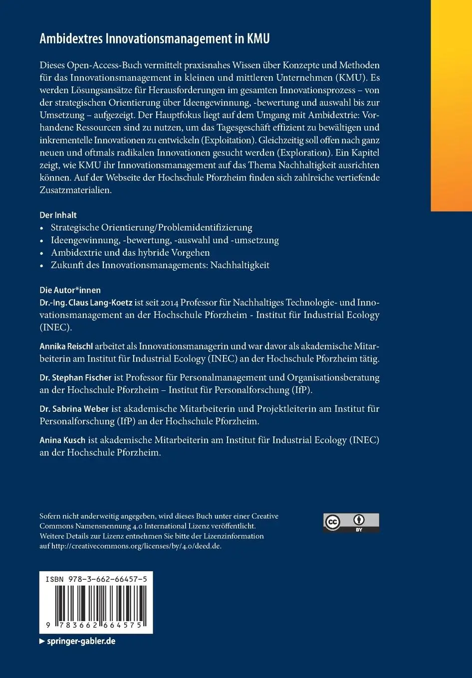 Rückseite: 9783662664575 | Ambidextres Innovationsmanagement in KMU | Claus Lang-Koetz (u. a.)