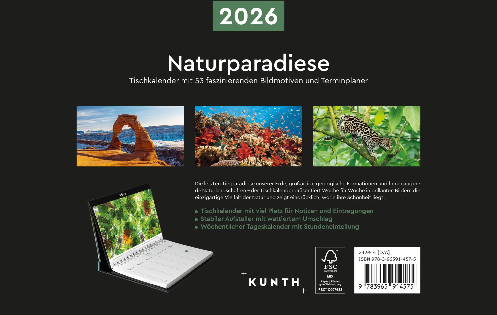 Rückseite: 9783965914575 | Naturparadiese - KUNTH Tischkalender 2026 | Kalender | 54 S. | Deutsch