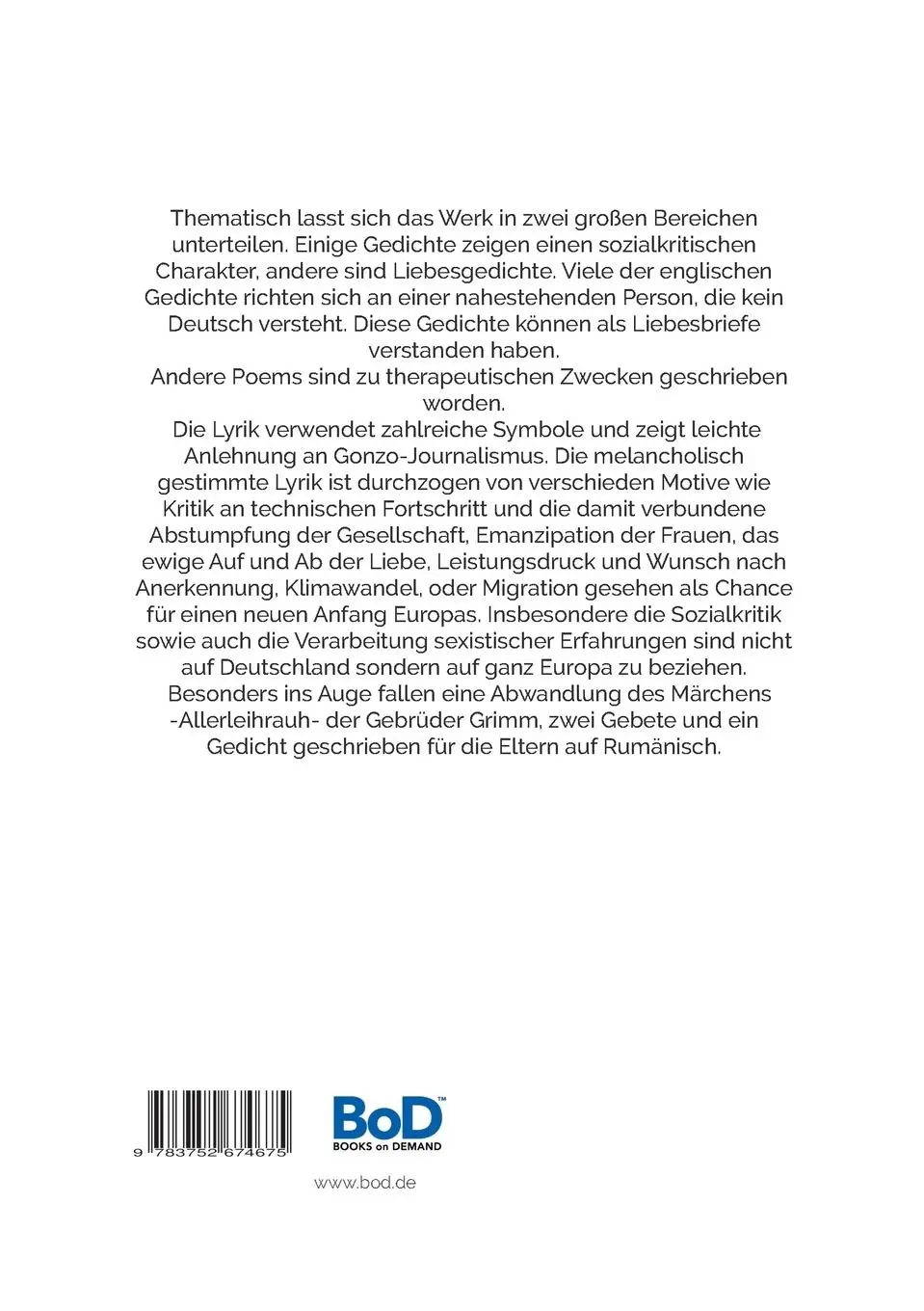 Rückseite: 9783752674675 | In Zeiten der Veränderung | Poems in drei Sprachen | Wassermann | Buch