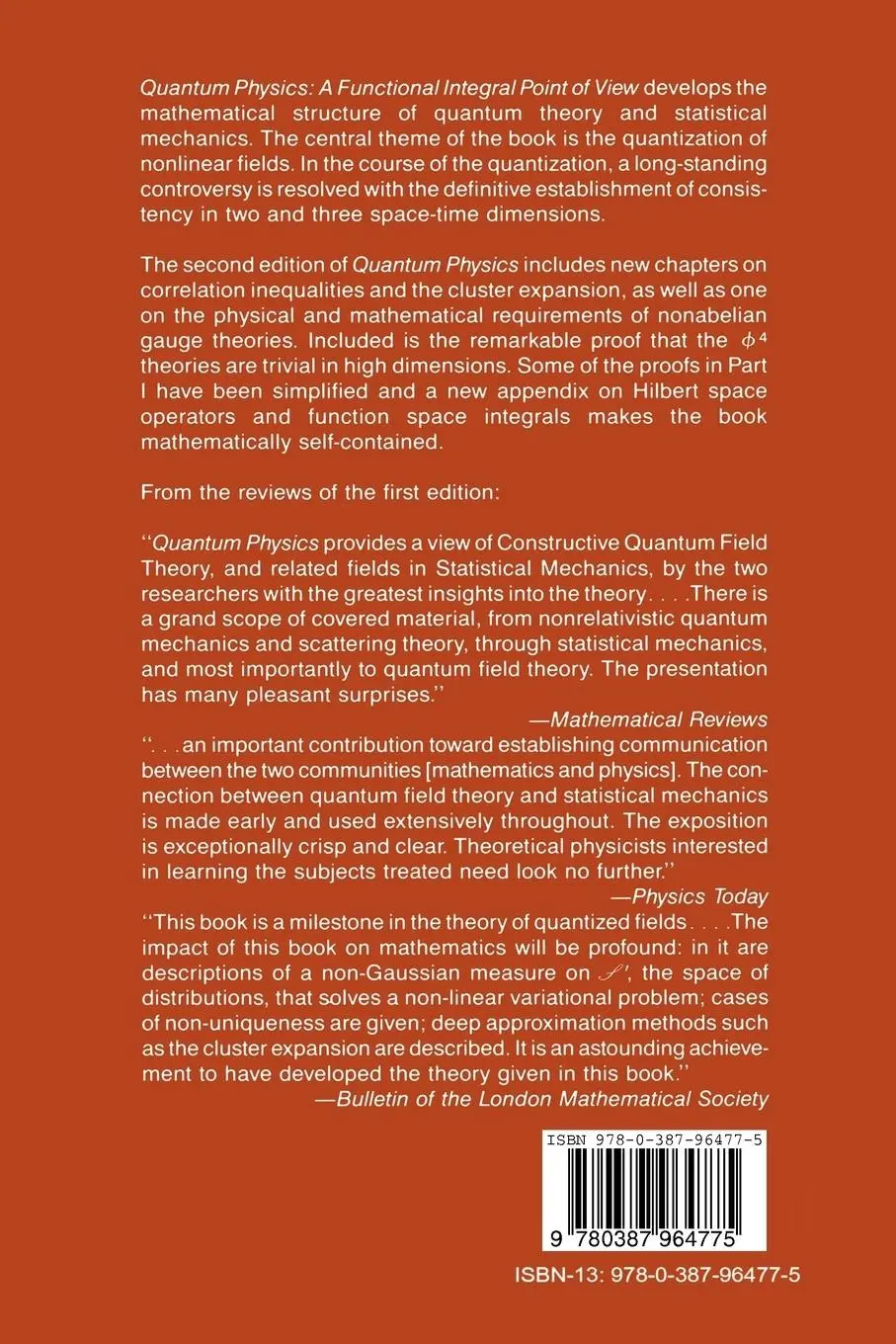 Rückseite: 9780387964775 | Quantum Physics | A Functional Integral Point of View | Jaffe (u. a.)