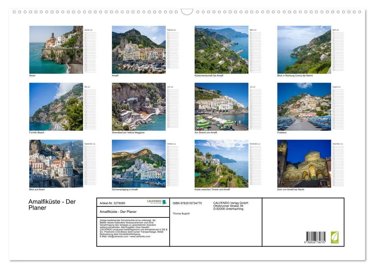 Bild: 9783516734775 | Amalfiküste - Der Planer (Wandkalender 2026 DIN A2 quer), CALVENDO...
