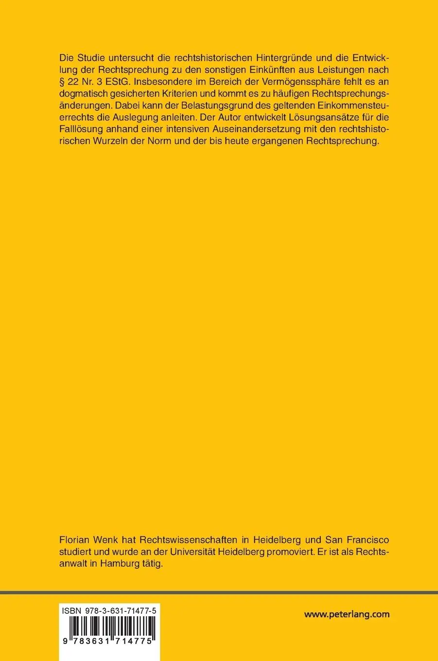 Rückseite: 9783631714775 | Einkünfte aus Leistungen nach § 22 Nr. 3 EStG | Florian Wenk | Buch