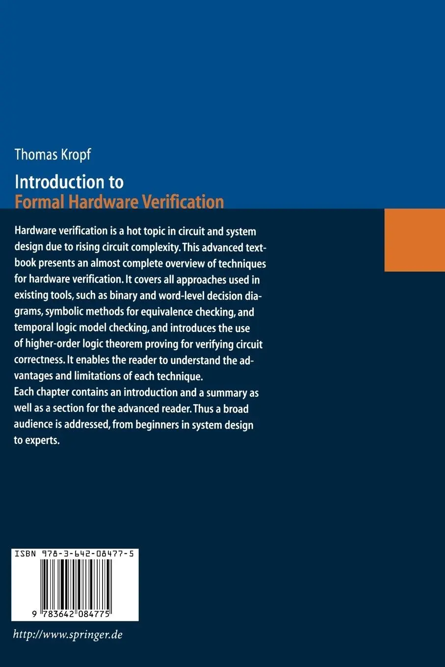 Rückseite: 9783642084775 | Introduction to Formal Hardware Verification | Thomas Kropf | Buch