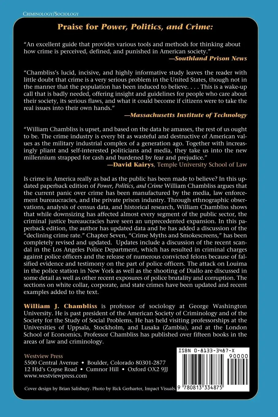 Rückseite: 9780813334875 | Power, Politics And Crime | William J Chambliss | Taschenbuch | 2001