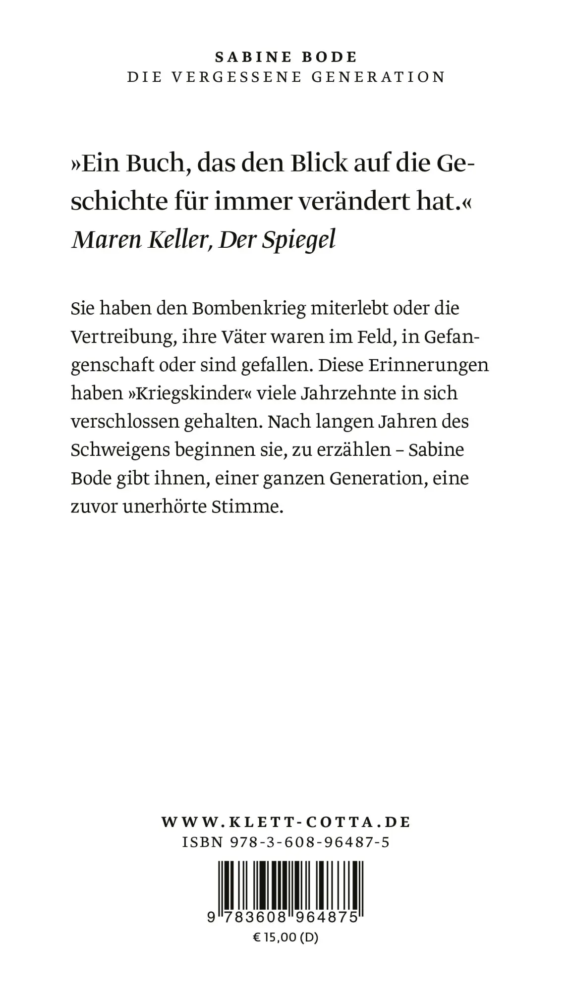 Rückseite: 9783608964875 | Die vergessene Generation | Die Kriegskinder brechen ihr Schweigen.