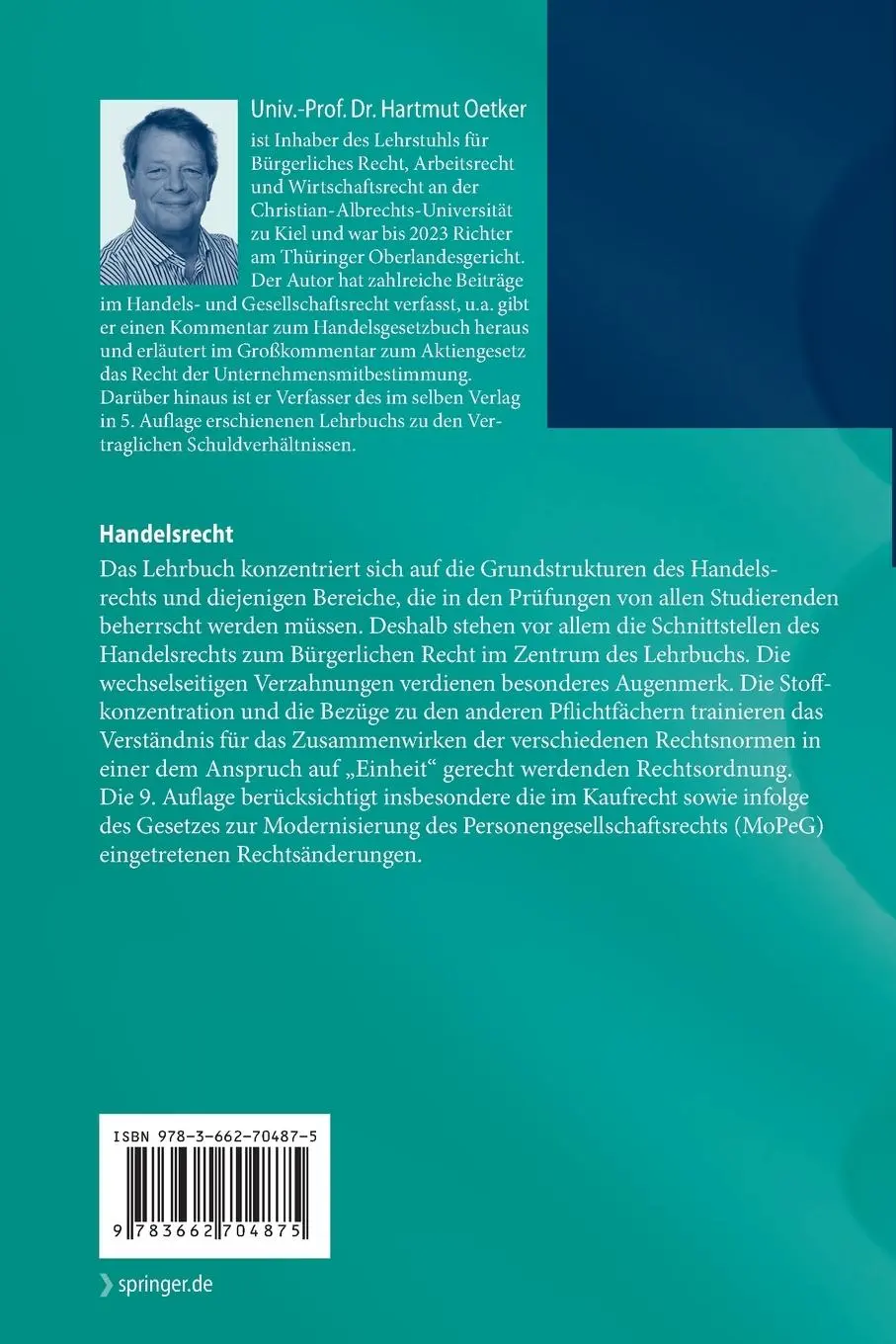 Rückseite: 9783662704875 | Handelsrecht | Hartmut Oetker | Taschenbuch | xxv | Deutsch | 2025