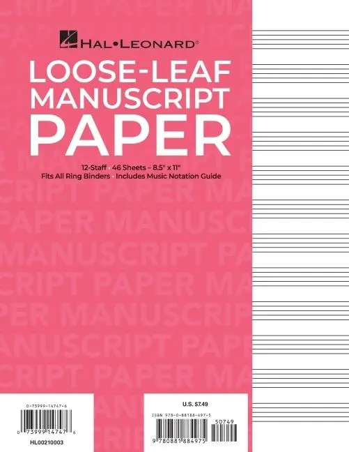 Cover: 9780881884975 | Standard Loose Leaf Manuscript Paper (Pink Cover) | Hal Leonard Corp