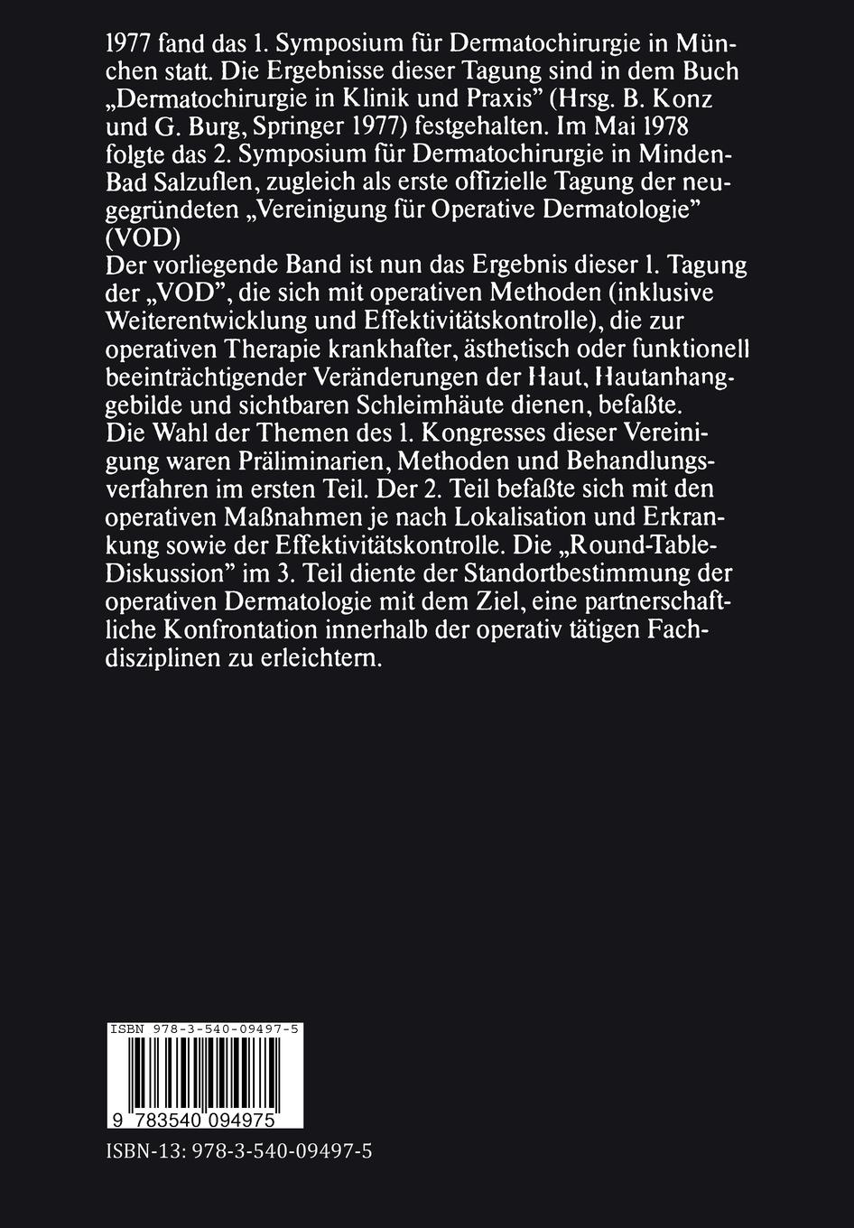 Rückseite: 9783540094975 | Operative Dermatologie | K. Salfeld | Taschenbuch | xii | Deutsch