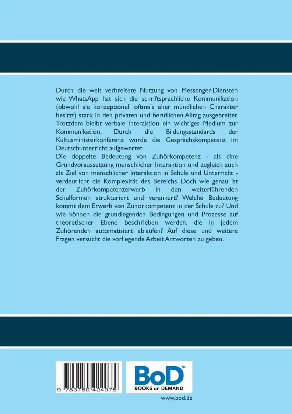 Rückseite: 9783750424975 | Zuhörkompetenz im schulischen Unterricht | Fabian Remkes | Taschenbuch