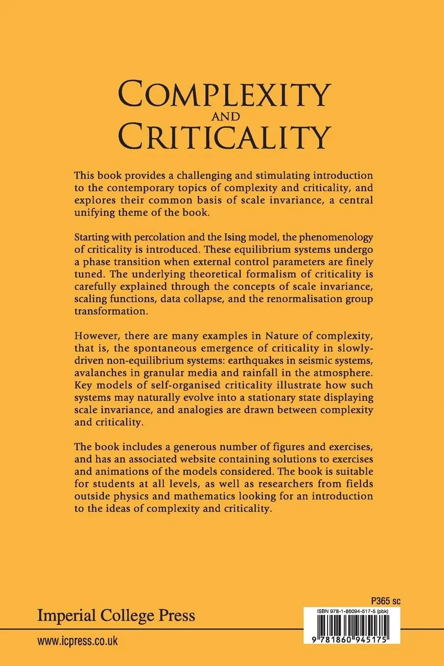 Rückseite: 9781860945175 | COMPLEXITY &amp; CRITICALITY (V1) | Kim Christensen &amp; Nicholas R Moloney