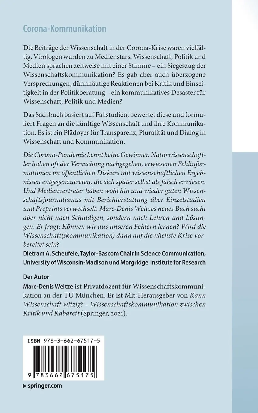 Rückseite: 9783662675175 | Corona-Kommunikation | Eine Krise in Wissenschaft, Politik und Medien