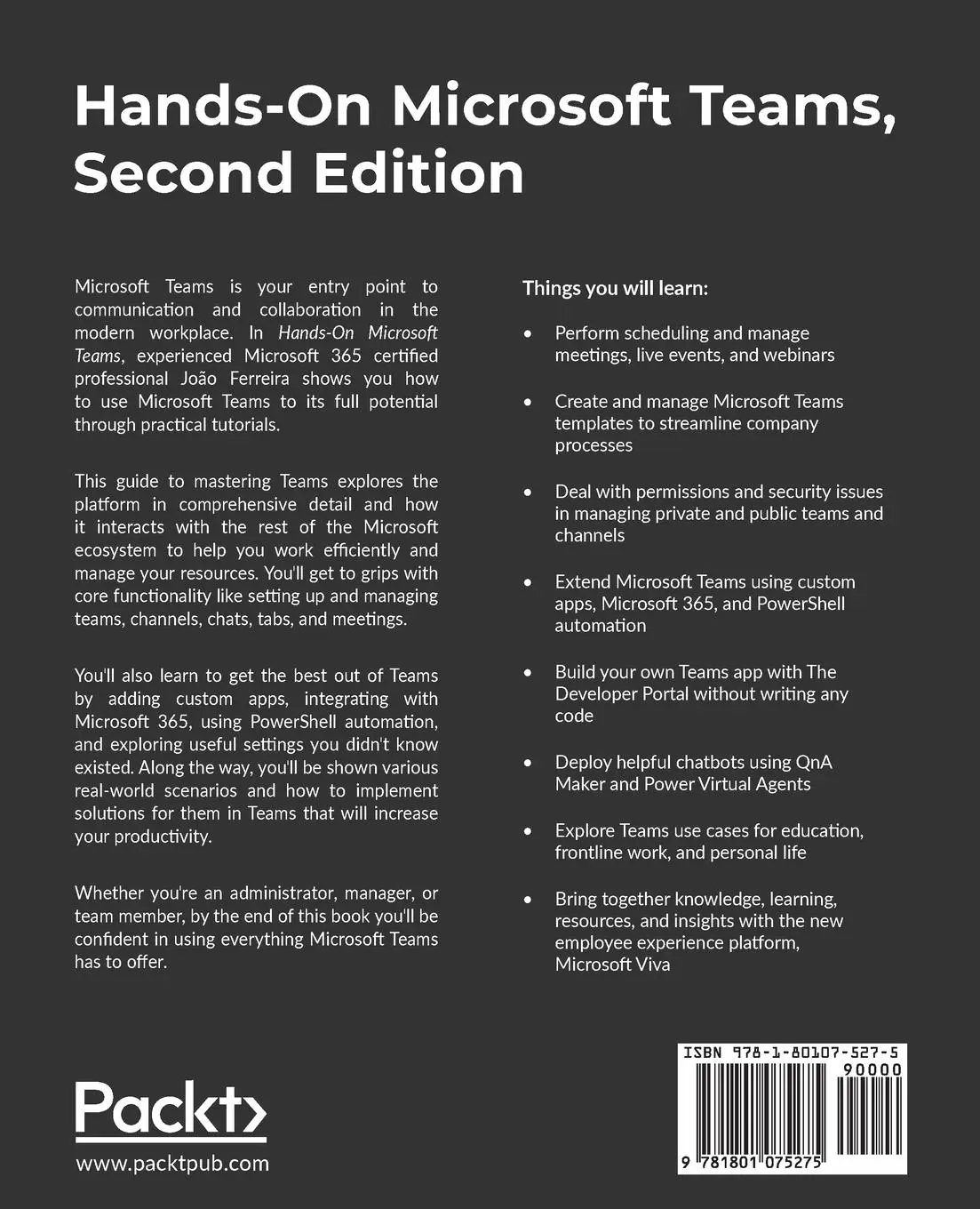 Rückseite: 9781801075275 | Hands-On Microsoft Teams - Second Edition | João Ferreira | Buch