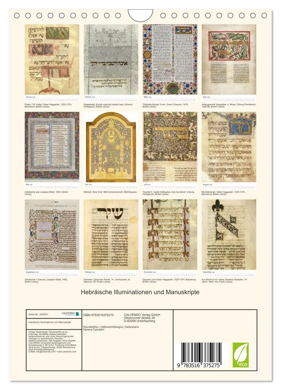 Bild: 9783516375275 | Hebräische Illuminationen und Manuskripte (Wandkalender 2026 DIN A4...