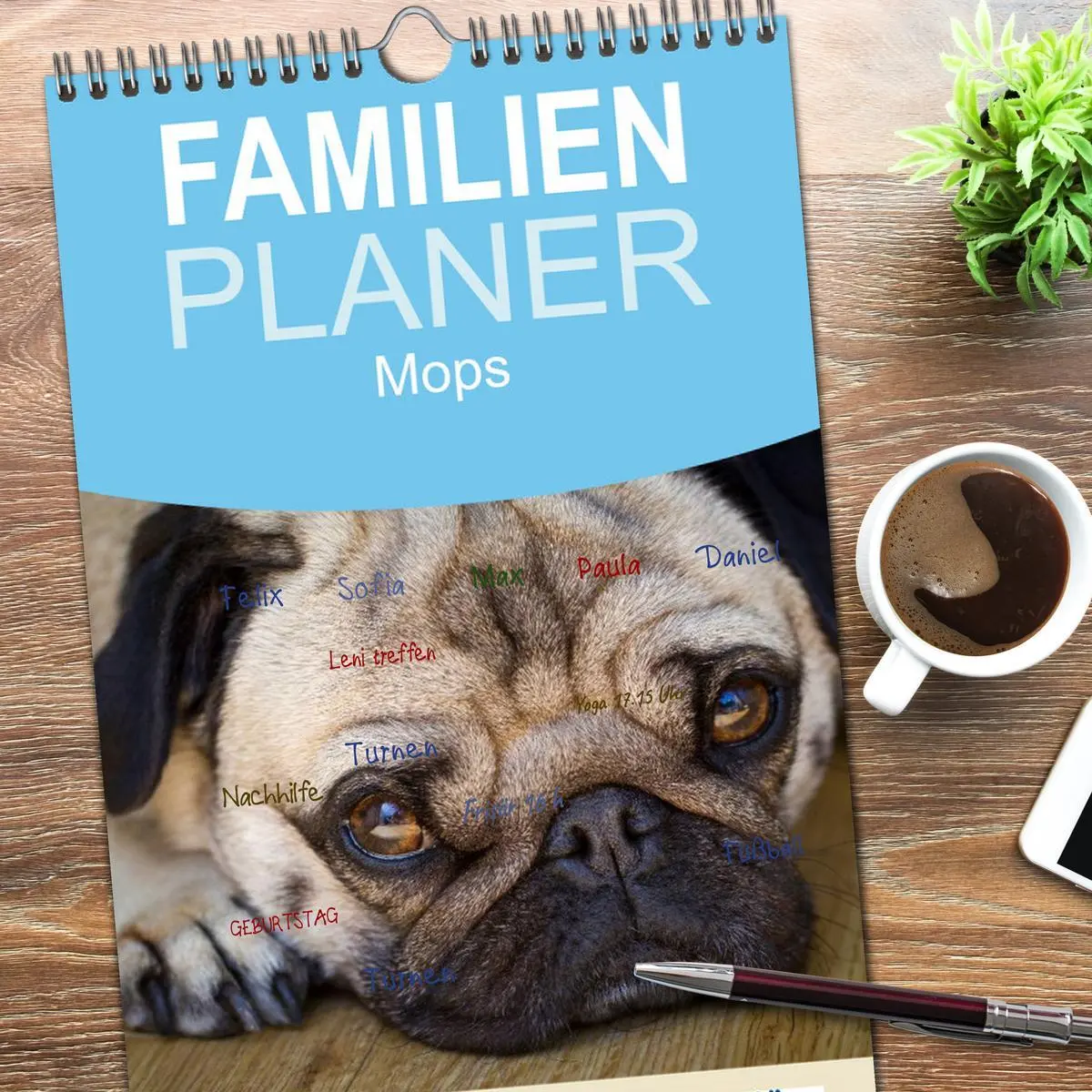 Bild: 9783516515275 | Familienplaner 2026 - Mops mit 5 Spalten (Wandkalender, 21 x 45 cm)...