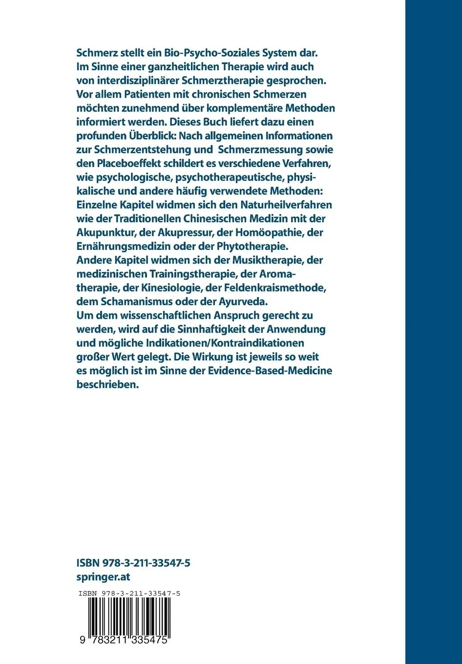 Rückseite: 9783211335475 | Nichtmedikamentöse Schmerztherapie | Günther Bernatzky (u. a.) | Buch