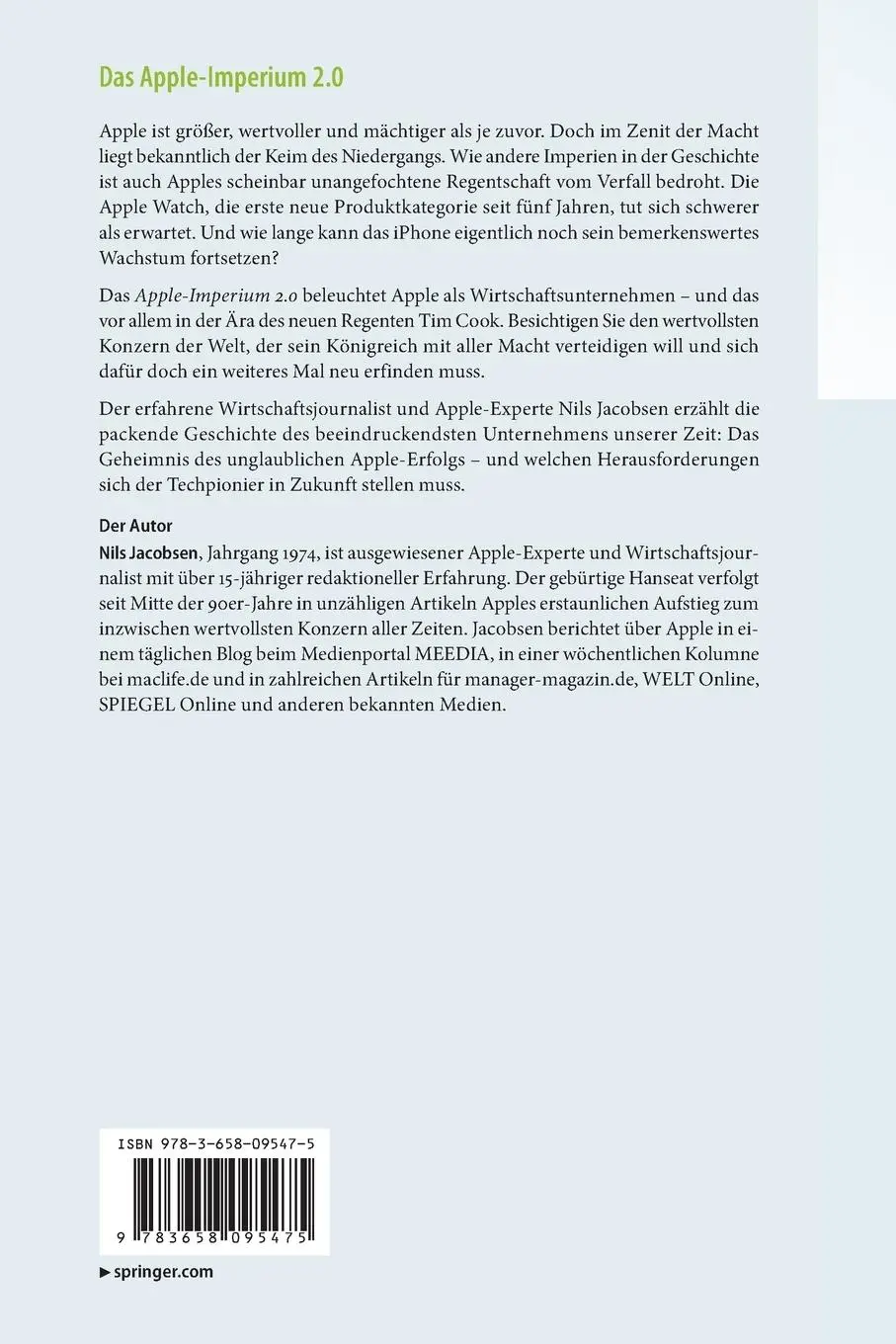 Rückseite: 9783658095475 | Das Apple-Imperium 2.0 | Nils Jacobsen | Taschenbuch | Paperback