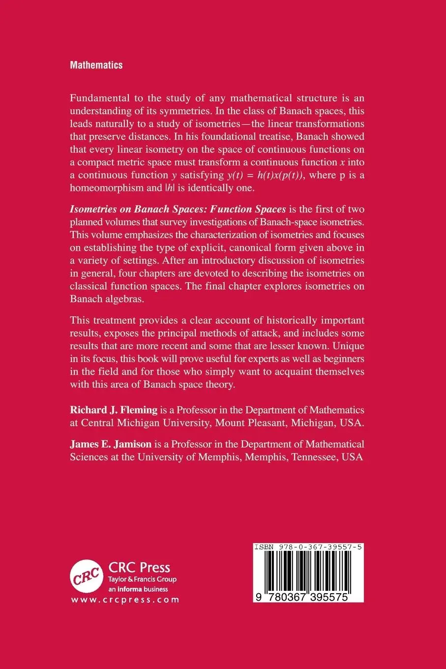 Rückseite: 9780367395575 | Isometries on Banach Spaces | function spaces | Fleming (u. a.) | Buch