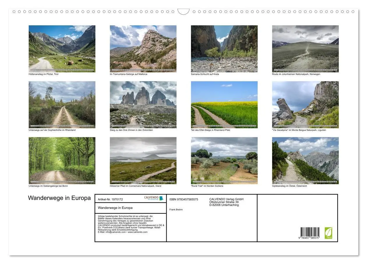 Bild: 9783457565575 | Wanderwege in Europa (Wandkalender 2026 DIN A2 quer), CALVENDO...