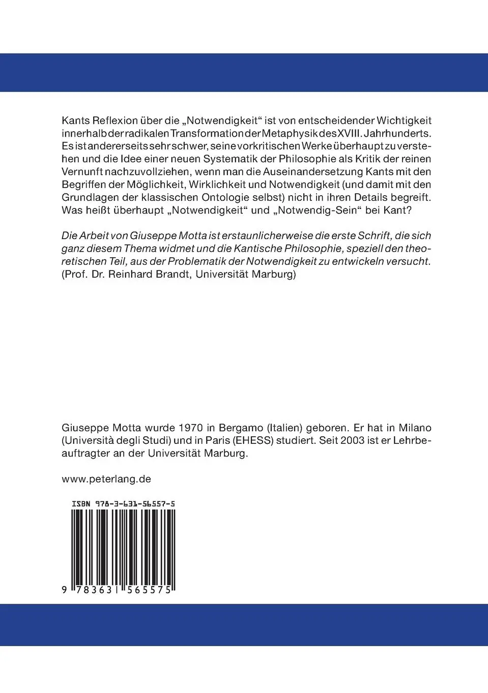 Rückseite: 9783631565575 | Kants Philosophie der Notwendigkeit | Giuseppe Motta | Taschenbuch