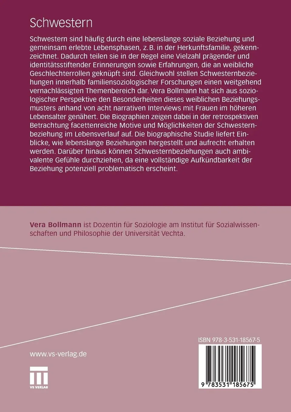 Rückseite: 9783531185675 | Schwestern | Interaktion und Ambivalenz in lebenslangen Beziehungen
