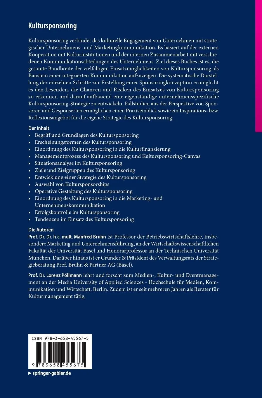 Rückseite: 9783658455675 | Kultursponsoring | Lorenz Pöllmann (u. a.) | Buch | xvii | Deutsch