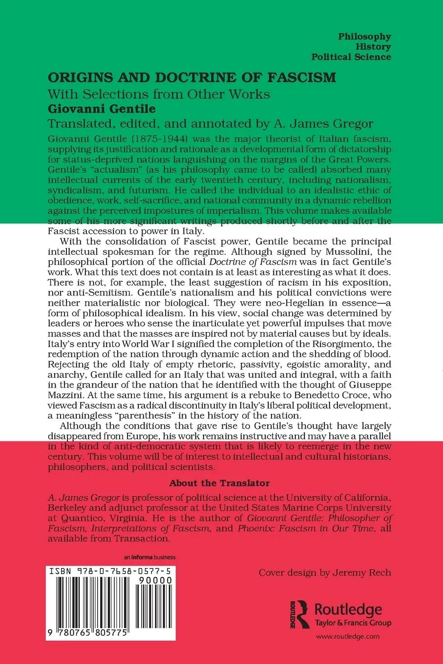 Rückseite: 9780765805775 | Origins and Doctrine of Fascism | With Selections from Other Works