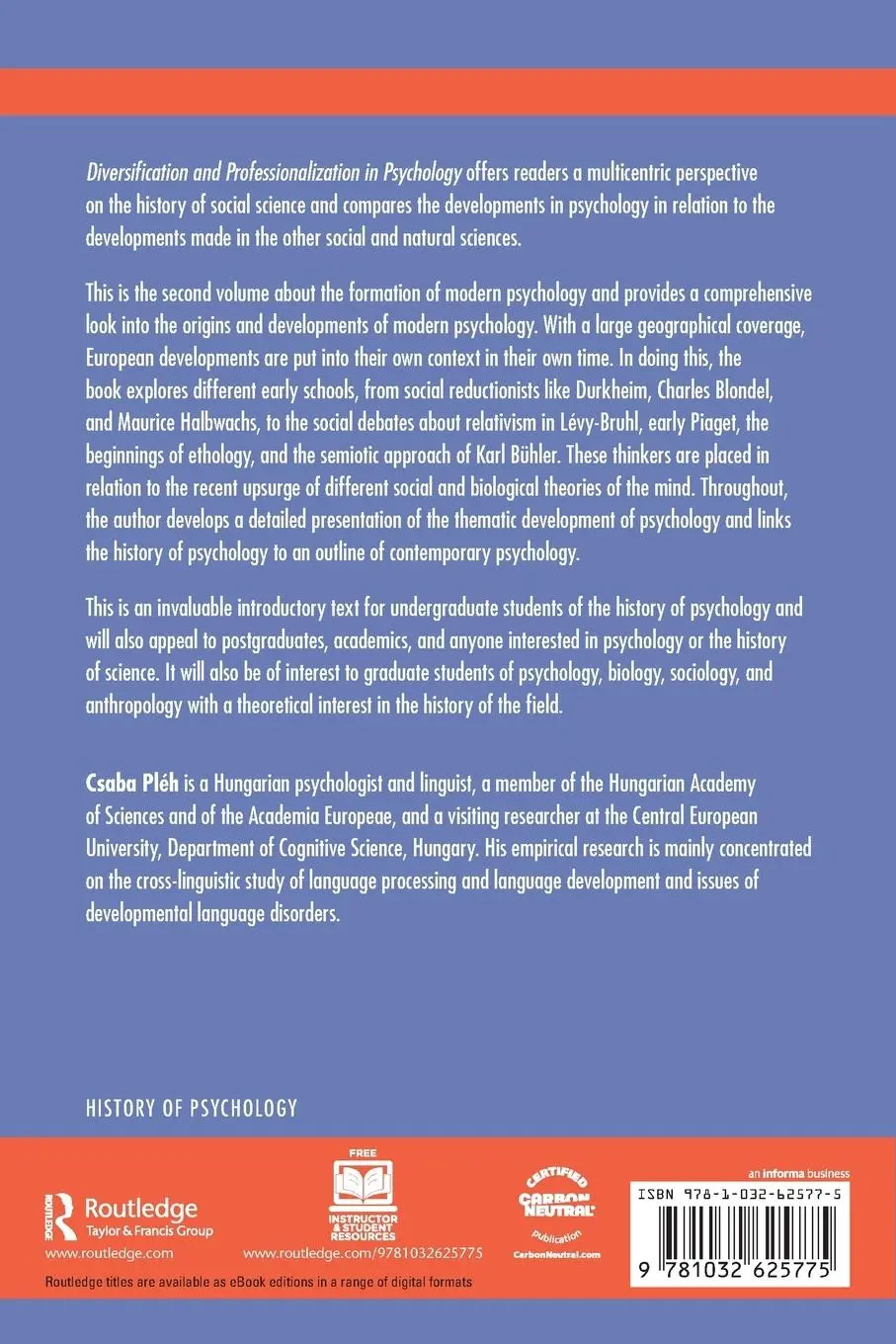 Rückseite: 9781032625775 | Diversification and Professionalization in Psychology | Csaba Pléh