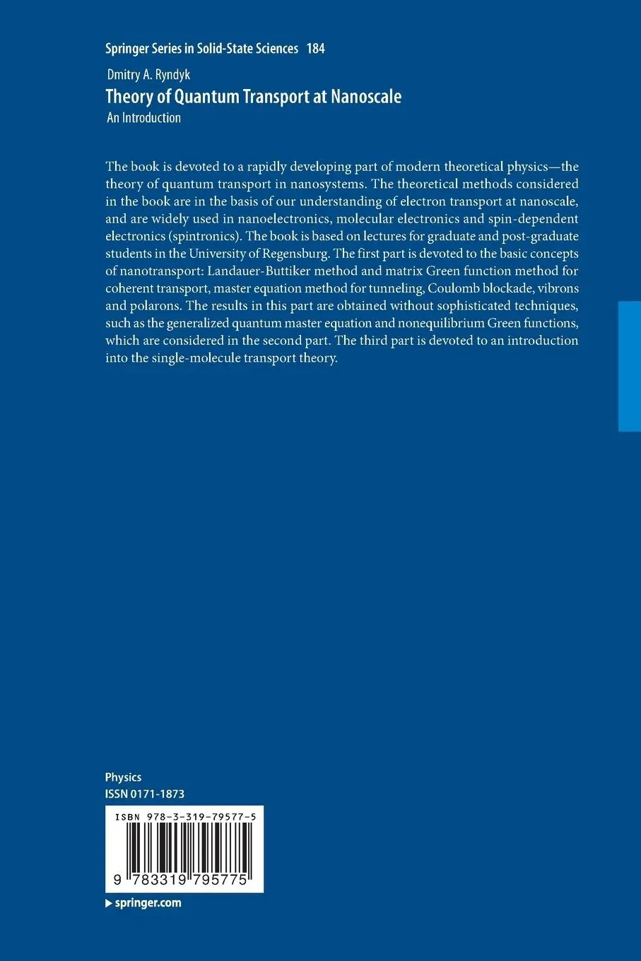 Rückseite: 9783319795775 | Theory of Quantum Transport at Nanoscale | An Introduction | Ryndyk
