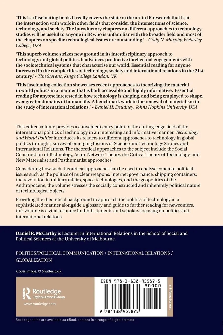 Rückseite: 9781138955875 | Technology and World Politics | An Introduction | Daniel R. McCarthy