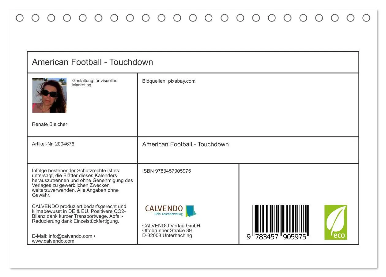 Bild: 9783457905975 | American Football - Touchdown (Tischkalender 2026 DIN A5 quer),...
