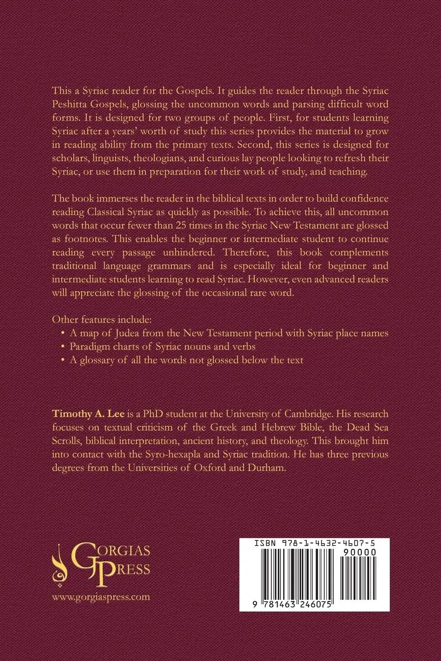 Rückseite: 9781463246075 | The Syriac Peshi¿ta Gospels | A Reader's Edition | Timothy A. Lee