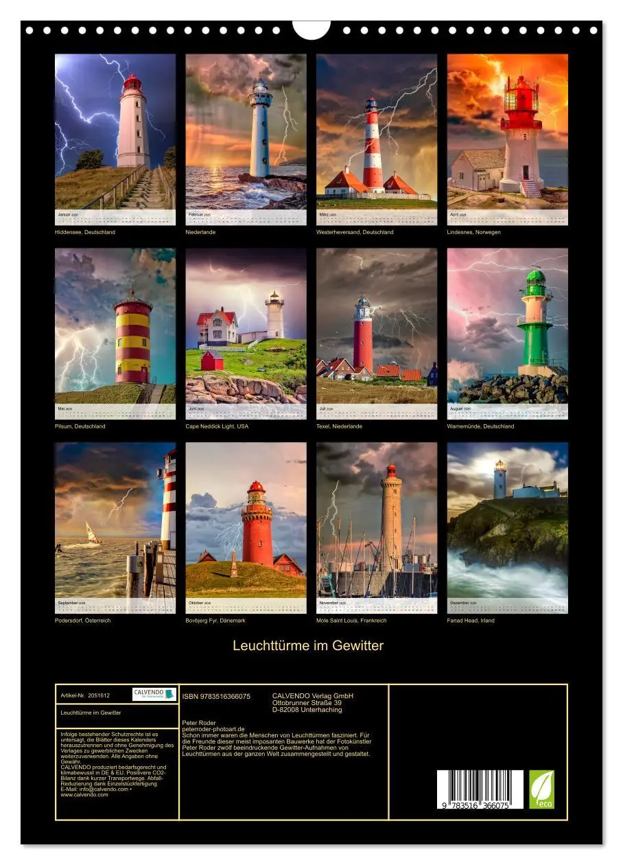 Bild: 9783516366075 | Leuchttürme im Gewitter (Wandkalender 2026 DIN A3 hoch), CALVENDO...