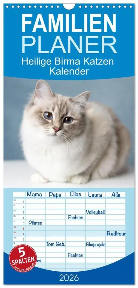 Cover: 9783516746075 | Familienplaner 2026 - Heilige Birma Katzen Kalender mit 5 Spalten...