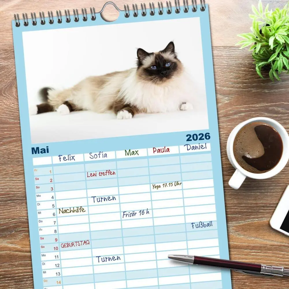 Bild: 9783516746075 | Familienplaner 2026 - Heilige Birma Katzen Kalender mit 5 Spalten...
