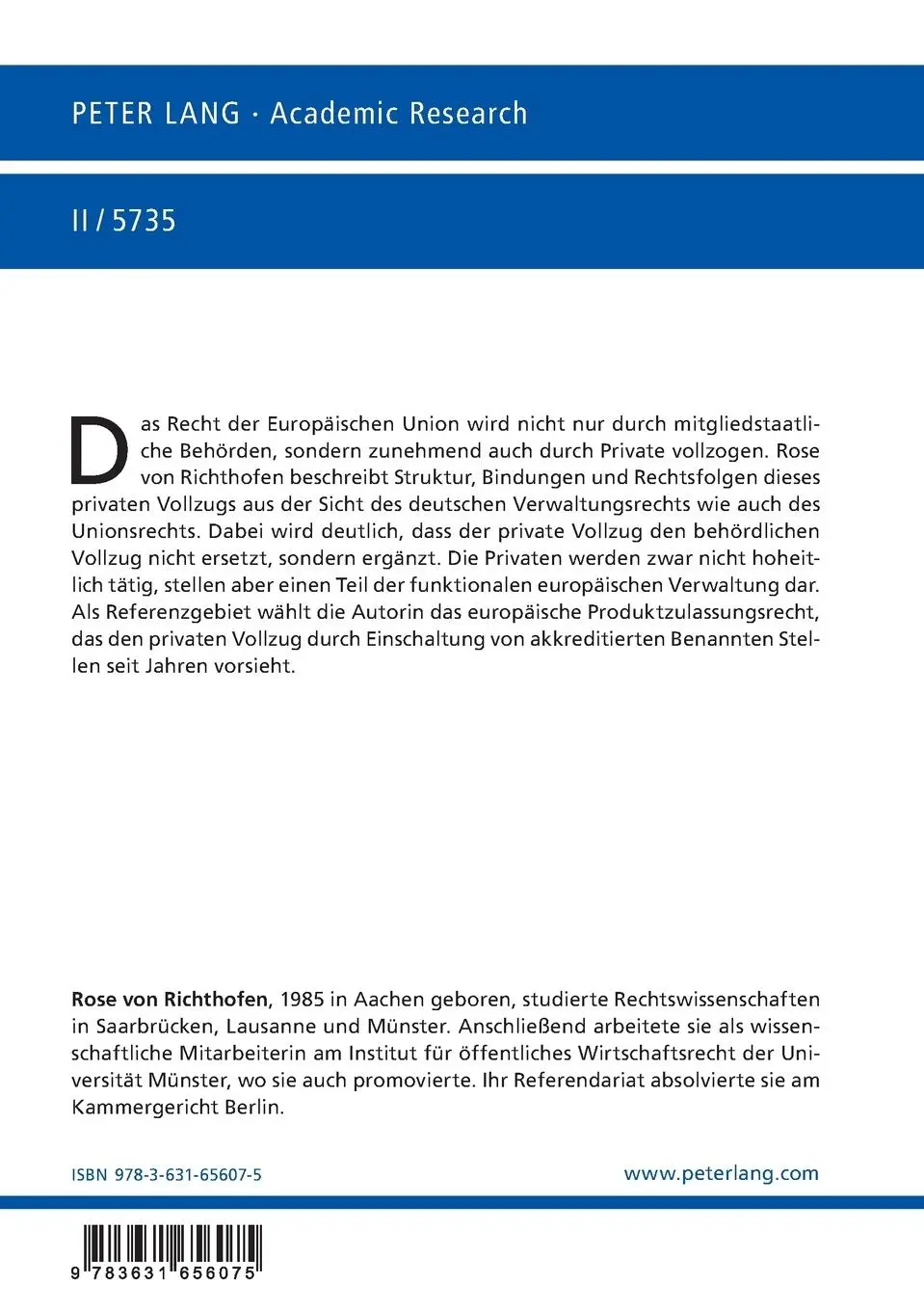 Rückseite: 9783631656075 | Privater Vollzug des Unionsrechts | Rose von Richthofen | Taschenbuch