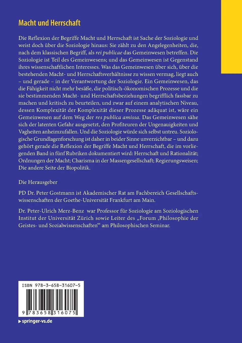 Rückseite: 9783658316075 | Macht und Herrschaft | Peter-Ulrich Merz-Benz (u. a.) | Taschenbuch