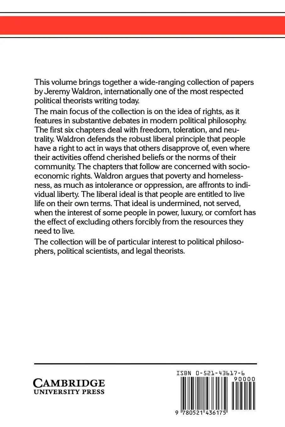 Rückseite: 9780521436175 | Liberal Rights | Collected Papers, 1981-1991 | Jeremy Waldron | Buch