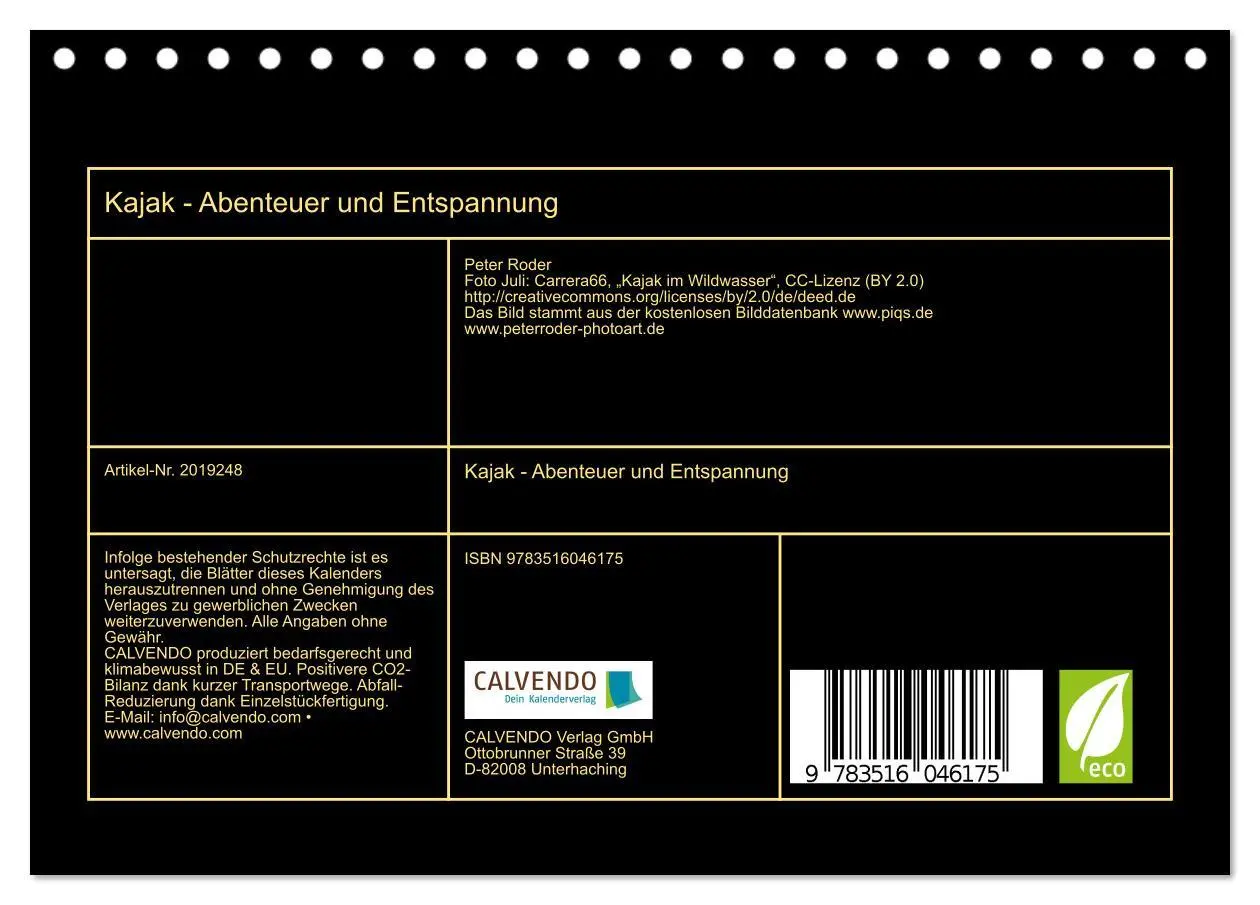 Bild: 9783516046175 | Kajak - Abenteuer und Entspannung (Tischkalender 2026 DIN A5 quer),...