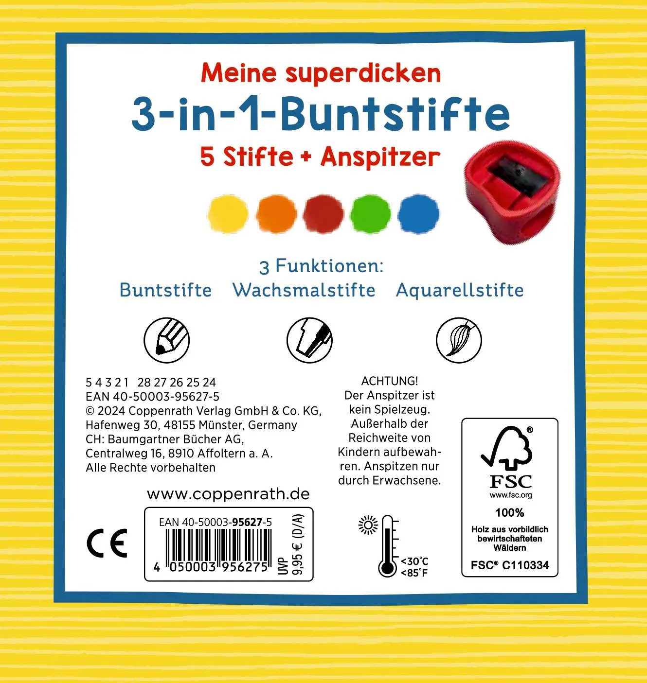 Rückseite: 4050003956275 | Meine superdicken 3-in-1-Buntstifte | 5 Stifte plus Anspitzer | 2024